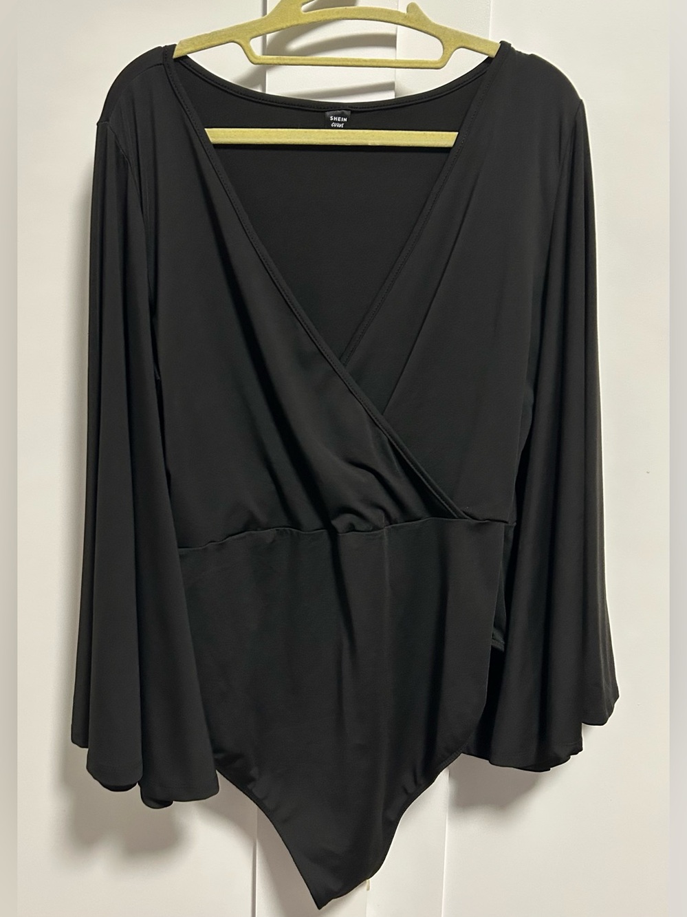 SHEIN Black Surplice Long Sleeve Bodysuit